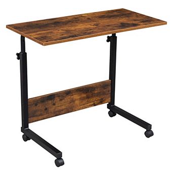 Adjustable Height C Table with Wheels, Sofa Side Laptop Desk - Rustic Brown