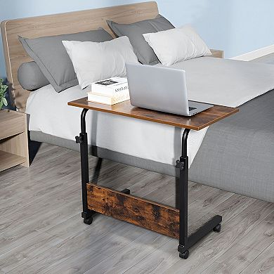 Adjustable Height C Table with Wheels, Sofa Side Laptop Desk - Rustic Brown