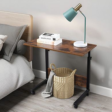Adjustable Height C Table with Wheels, Sofa Side Laptop Desk - Rustic Brown