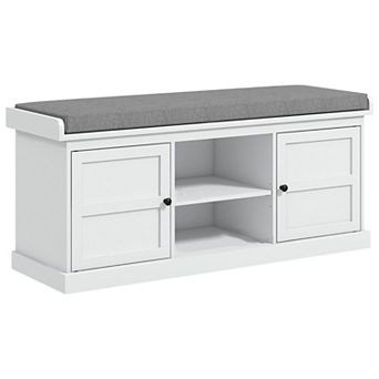 Entryway Shoe Storage Bench with Linen Cushion and Adjustable Shelves - White, Grey