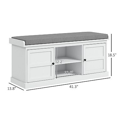 Entryway Shoe Storage Bench with Linen Cushion and Adjustable Shelves - White, Grey