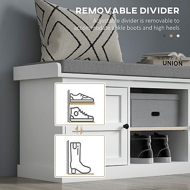 Entryway Shoe Storage Bench with Linen Cushion and Adjustable Shelves - White, Grey