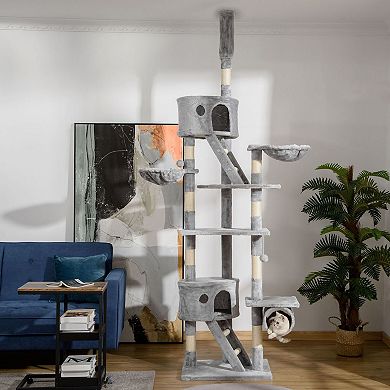 Adjustable Height Cat Tower with Ladders, Plush Beds, and Interactive Ball Toys