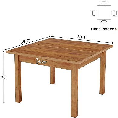Compact Square Wood Table for Dining Room, Kitchen, or Living Room