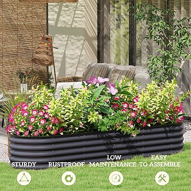 Dark Grey Galvanized Steel Raised Garden Bed Planter Box for Vegetables and Flowers