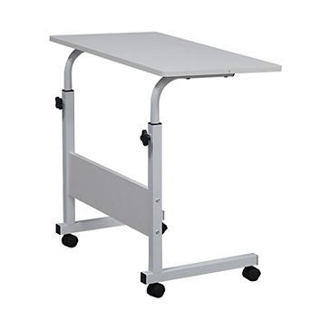 Adjustable Height Side Table with Steel Frame, White Nightstand for Bedroom