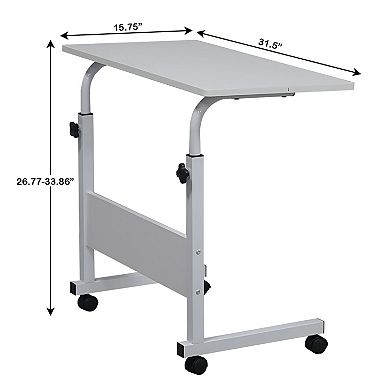 Adjustable Height Side Table with Steel Frame, White Nightstand for Bedroom