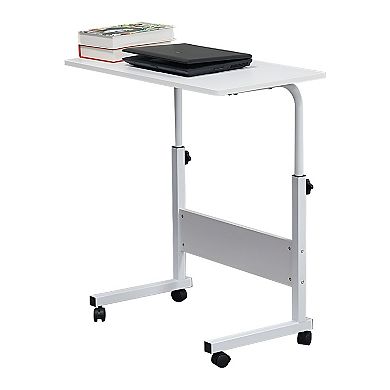 Adjustable Height Side Table with Steel Frame, White Nightstand for Bedroom