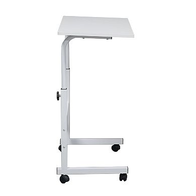 Adjustable Height Side Table with Steel Frame, White Nightstand for Bedroom