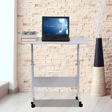 Adjustable Height Side Table with Steel Frame, White Nightstand for Bedroom