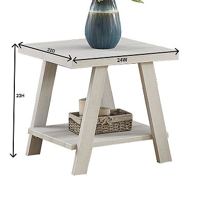 Coffee Table with Shelves, Modern Wood Center Table for Living Room - Grey and Beige