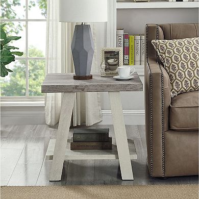 Coffee Table with Shelves, Modern Wood Center Table for Living Room - Grey and Beige