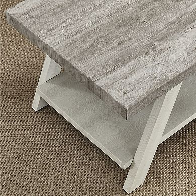 Coffee Table with Shelves, Modern Wood Center Table for Living Room - Grey and Beige