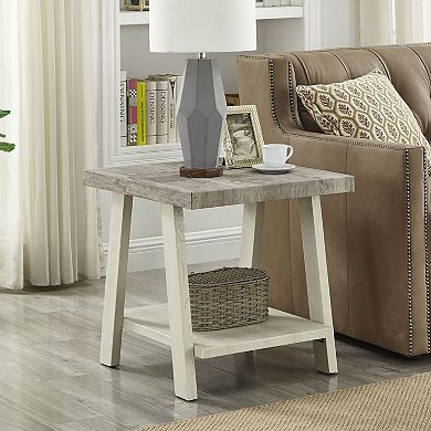 Coffee Table with Shelves, Modern Wood Center Table for Living Room - Grey and Beige