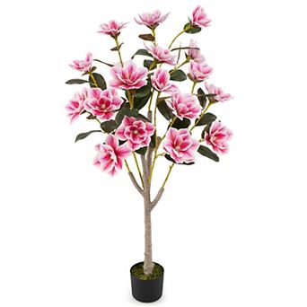 Artificial Magnolia Tree with Flowers in Pot Faux Plant for Living Room Décor