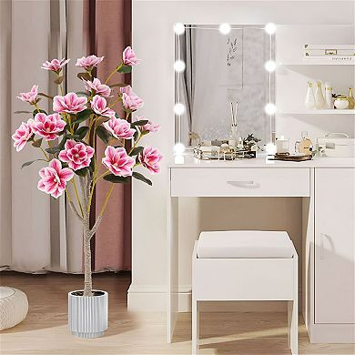 Artificial Magnolia Tree with Flowers in Pot Faux Plant for Living Room Décor