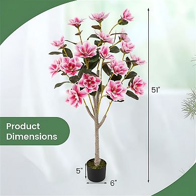 Artificial Magnolia Tree with Flowers in Pot Faux Plant for Living Room Décor