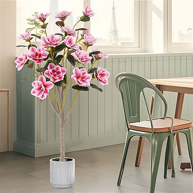 Artificial Magnolia Tree with Flowers in Pot Faux Plant for Living Room Décor