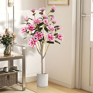 Artificial Magnolia Tree with Flowers in Pot Faux Plant for Living Room Décor