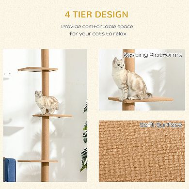 Adjustable Tall Cat Tower with Soft Platforms, Ceiling Mount, and Climbing Levels