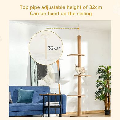 Adjustable Tall Cat Tower with Soft Platforms, Ceiling Mount, and Climbing Levels