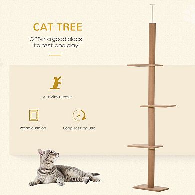 Adjustable Tall Cat Tower with Soft Platforms, Ceiling Mount, and Climbing Levels