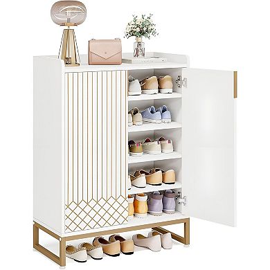 5-Tier Shoe Cabinet for 2025 Pairs with Slim Vertical Design - White Finish