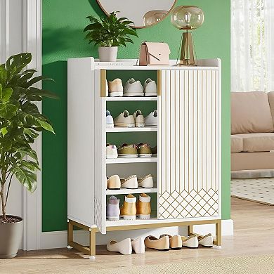 5-Tier Shoe Cabinet for 2025 Pairs with Slim Vertical Design - White Finish