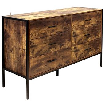 6-Drawer Industrial Storage Chest for Bedroom, Living Room, or Home Office - Rustic Brown