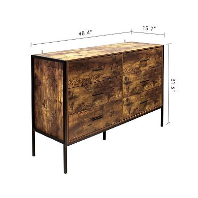 6-Drawer Industrial Storage Chest for Bedroom, Living Room, or Home Office - Rustic Brown
