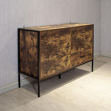 6-Drawer Industrial Storage Chest for Bedroom, Living Room, or Home Office - Rustic Brown