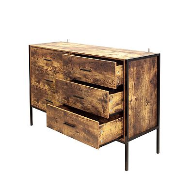 6-Drawer Industrial Storage Chest for Bedroom, Living Room, or Home Office - Rustic Brown