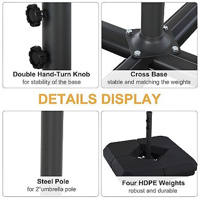 4-Plate Umbrella Base System with Steel Frame, Fits 2" Patio Umbrella Pole - Black