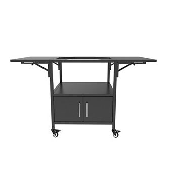 Kamado Grill Stand with Folding Side Shelves, Storage Shelf and Locking Wheels