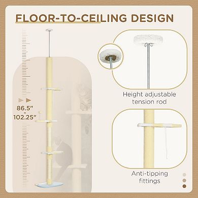 Cat Tree with Adjustable Height, Scratching Posts, and Cozy Climbing Platforms