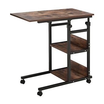 C-Shaped Rolling Sofa Table with 3 Shelves, Adjustable Height