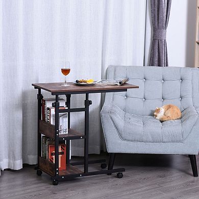 C-Shaped Rolling Sofa Table with 3 Shelves, Adjustable Height
