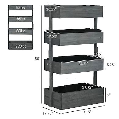 4-Tier Wooden Vertical Garden Planter for Patio, Balcony, or Small Outdoor Space - Grey