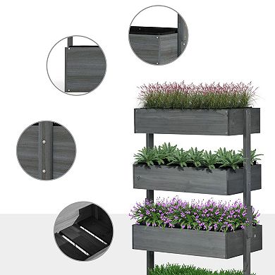 4-Tier Wooden Vertical Garden Planter for Patio, Balcony, or Small Outdoor Space - Grey