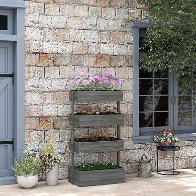 4-Tier Wooden Vertical Garden Planter for Patio, Balcony, or Small Outdoor Space - Grey