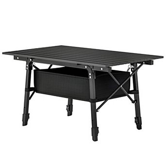 Adjustable Folding Camping Table Aluminum with Storage Basket for Outdoor Use