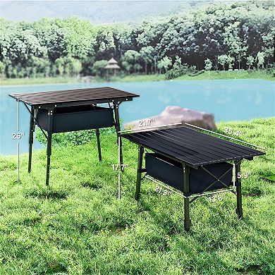 Adjustable Folding Camping Table Aluminum with Storage Basket for Outdoor Use