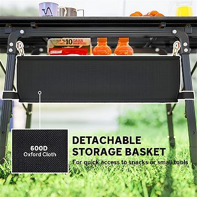 Adjustable Folding Camping Table Aluminum with Storage Basket for Outdoor Use