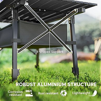 Adjustable Folding Camping Table Aluminum with Storage Basket for Outdoor Use