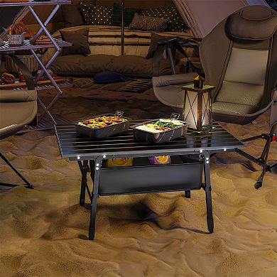 Adjustable Folding Camping Table Aluminum with Storage Basket for Outdoor Use