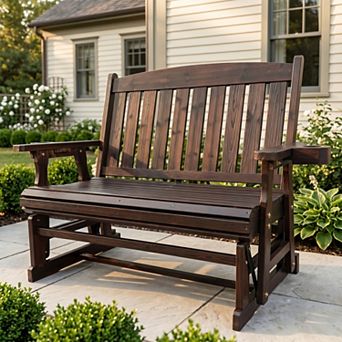 Fortune Candy Wooden Patio Glider, with Cup Holders, Solid Fir Wood, 2-Seater
