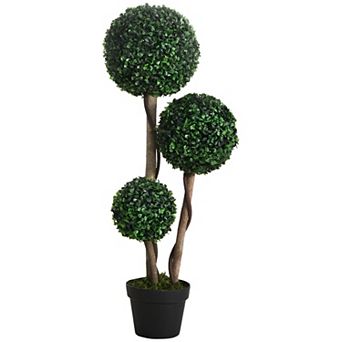 Artificial Three Ball Boxwood Topiary Plant with Pot for Entryway or Patio Decor