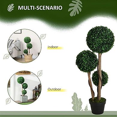 Artificial Three Ball Boxwood Topiary Plant with Pot for Entryway or Patio Decor