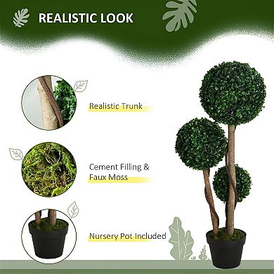 Artificial Three Ball Boxwood Topiary Plant with Pot for Entryway or Patio Decor