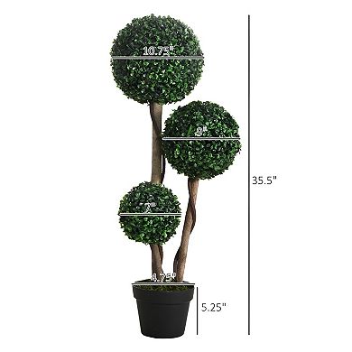 Artificial Three Ball Boxwood Topiary Plant with Pot for Entryway or Patio Decor